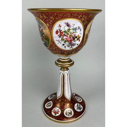 327 - A 19TH CENTURY BOHEMIAN GLASS PEDESTAL VASE WITH PORTRAIT OF A LADY,, 

33cm H