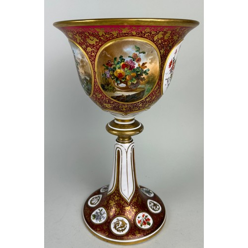 327 - A 19TH CENTURY BOHEMIAN GLASS PEDESTAL VASE WITH PORTRAIT OF A LADY,, 

33cm H