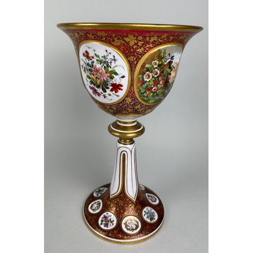 327 - A 19TH CENTURY BOHEMIAN GLASS PEDESTAL VASE WITH PORTRAIT OF A LADY,, 

33cm H