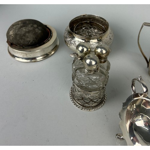 137 - A COLLECTION OF GEORGIAN, VICTORIAN AND LATER SILVER ITEMS, 

To include a sauceboat, rose water bow... 