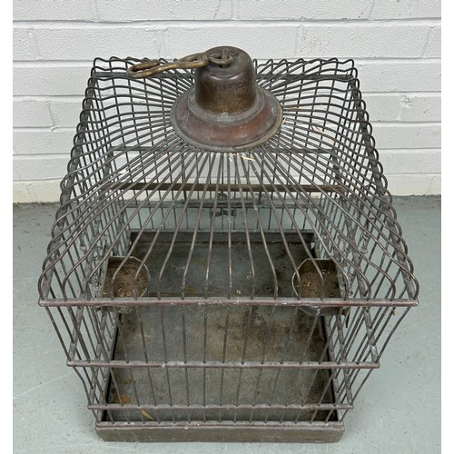 514 - A WROUGHT IRON BIRD CAGE, 

60cm x 38cm x 38cm