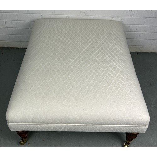 521 - A FOOTSTOOL OR CENTRE STOOL UPHOLSTERED IN NEUTRAL LINEN FABRIC, 

100cm x 75cm x 35cm