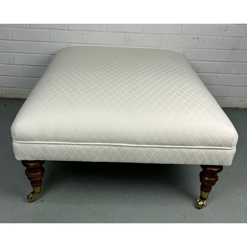 521 - A FOOTSTOOL OR CENTRE STOOL UPHOLSTERED IN NEUTRAL LINEN FABRIC, 

100cm x 75cm x 35cm