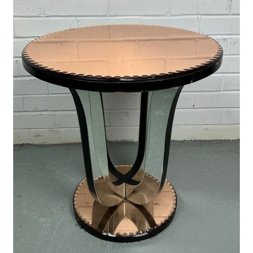 516 - AN ART DECO PEACH GLASS TABLE,

52cm x 50cm 

Some damage to top.