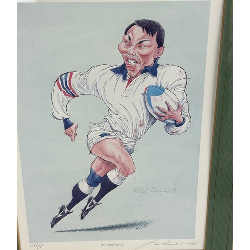 474 - A SET OF LIMITED EDITION PRINTS AFTER JOHN IRELAND DEPICTING SEVEN RUGBY PLAYERS, 

Each signed by t... 