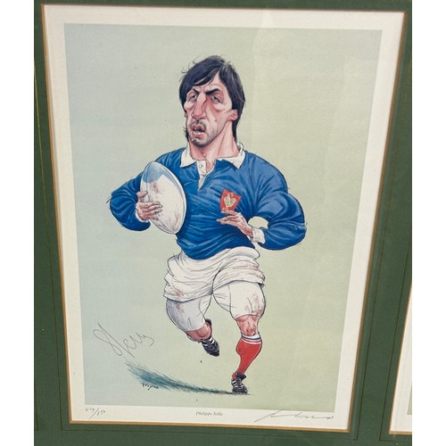 474 - A SET OF LIMITED EDITION PRINTS AFTER JOHN IRELAND DEPICTING SEVEN RUGBY PLAYERS, 

Each signed by t... 