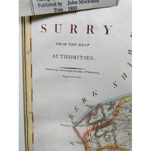 473 - JOHN CARY: MAP OF SURREY ENGRAVED BY STOCKDALE, 1805, 

49cm x 39cm