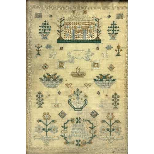 450 - AN EARLY 19TH CENTURY NEEDLEPOINT SAMPLER 'BY MILLER BROWN WORKER AGED 12 YRS',

Dated '04

26cm x 1... 