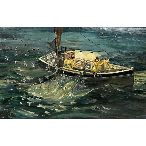 431 - A PAIR OF EARLY 20TH CENTURY CORNISH SCHOOL MARINE OIL PAINTINGS, 

30cm x 19cm
28cm x 22cm 

One de... 