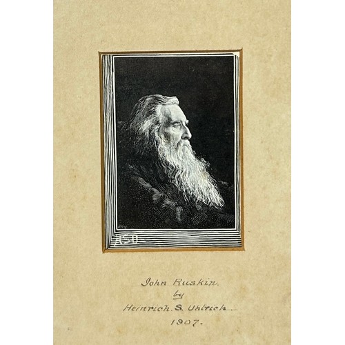 463 - HEINRICH S UHLRICH (1846-1937) AN ENGRAVING OF JOHN RUSKIN (1819-1900) 

8cm x 5.5cm. 

Mounted in a... 