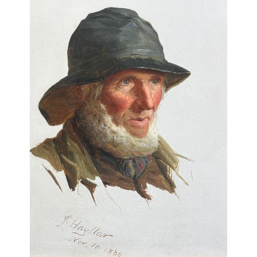 423 - JAMES HAYLLAR (1829-1920) OIL PAINTING ON PAPER OF A FISHERMAN 

23cm x 17cm 

Mounted in a frame an... 