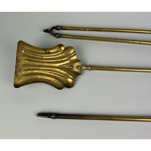 520 - THREE ANTIQUE BRASS FIRE TOOLS (3)