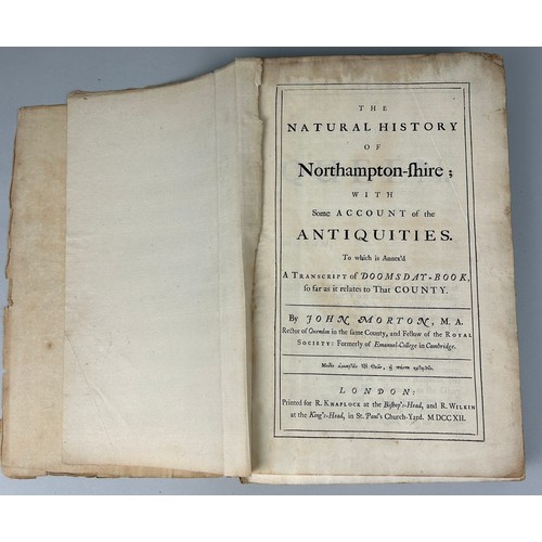 291 - JOHN MORTON: THE NATURAL HISTORY OF NORTHAMPTONSHIRE, 1712, 

Engraved plates depicting fossils. Ori... 