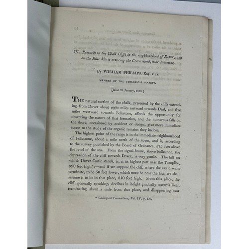 285 - WILLIAM PHILLIPS (1775-1828): REMARKS ON THE CHALK CLIFFS IN THE NEIGHBOURHOOD OF DOVER AND IN THE B... 