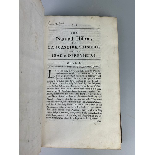 292 - CHARLES LEIGH: NATURAL HISTORY OF LANCASHIRE, CHESHIRE AND THE PEAK IN DERBYSHIRE, 

Complete with m... 