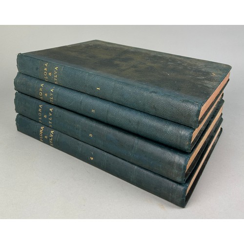 304 - FLORA AND SYLVA BY ROBINSON WILLIAM FOUR VOLUMES IN GREEN LEATHER BINDINGS (4),