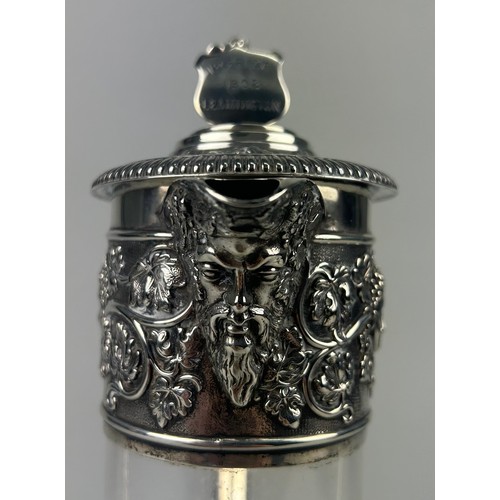 133A - A LARGE SILVER MOUNTED CLARET JUG WITH ENGRAVING '1ST PRIZE 1902 LEAMINGTON E.ALLCOCK LE MELLOR', 

... 