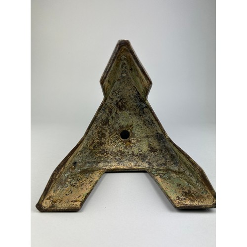 14 - A LARGE AND HEAVY CHINESE BRONZE STICK STAND WITH ARCHAIC CHINESE CALLIGRAPHY, 

50cm x 20cm