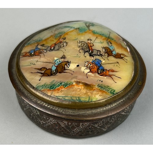 111 - A 20TH CENTURY INDIAN PAINTED SNUFF BOX,

5cm x 2cm