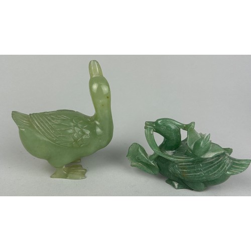 115 - TWO MID 20TH CENTURY JADE FIGURES OF DUCKS,

10cm x 8cm