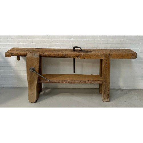 523 - A LARGE COUNTRY HOUSE RURAL WORK BENCH, 

190cm x 80cm x 32cm