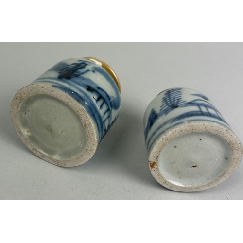 114 - A PAIR OF SMALL CHINESE BLUE AND WHITE MING STYLE JARS,

Largest 5cm x 4cm