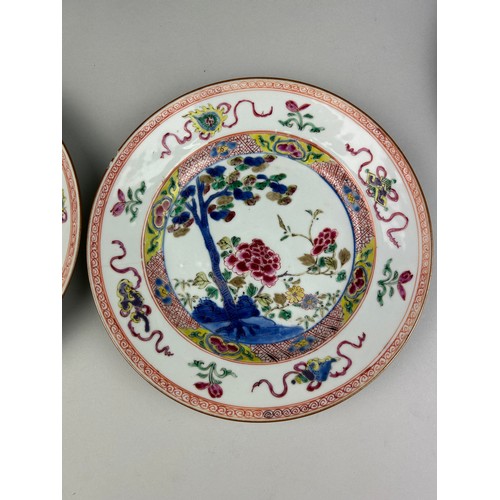 74 - A PAIR OF LARGE 18TH CENTURY CHINESE EXPORT 'FAMILLE ROSE' QIANLONG PERIOD DISHES,

22cm D

One with... 