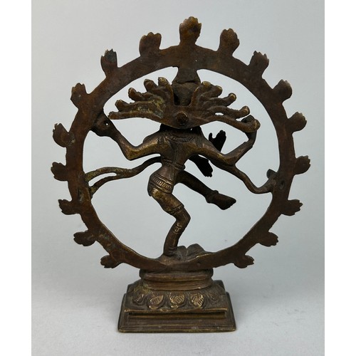 16 - AN EARLY 20TH CENTURY BRONZE FIGURE OF THE DANCING SHIVA (NATARAJA),

15cm x 13cm