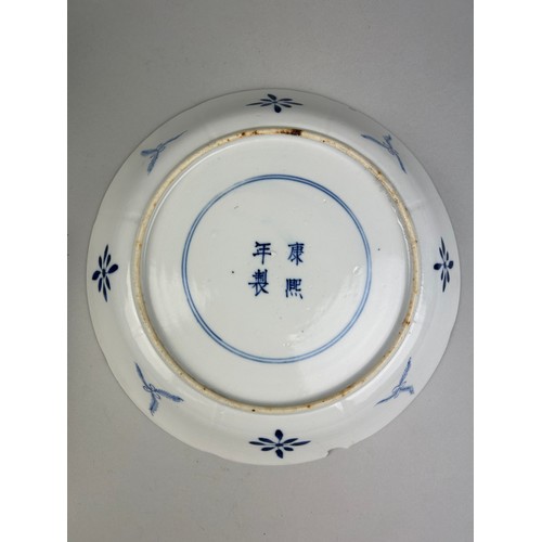 54 - A 19TH CENTURY LARGE CHINESE BLUE AND WHITE PORCELAIN DISH DECORATED WITH AQUATIC CREATURES, CRABS, ... 