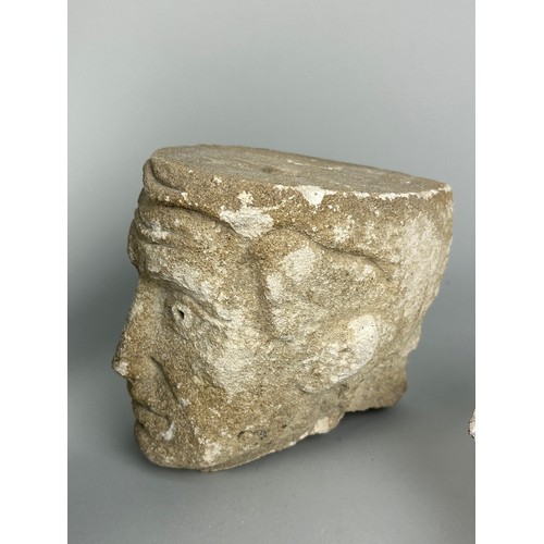 246 - A COLLECTION OF ANCIENT COLLECTION OF POTTERY FRAGMENTS ALONG WITH A CARVED LIMESTONE BUST OF A MANS... 