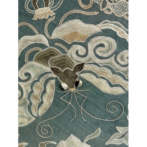 95 - A LATE 18TH OR EARLY 19TH CENTURY CHINESE SILK CIRCULAR PANEL DEPICTING BATS, FLOWERS AND FRUIT, 

 ... 