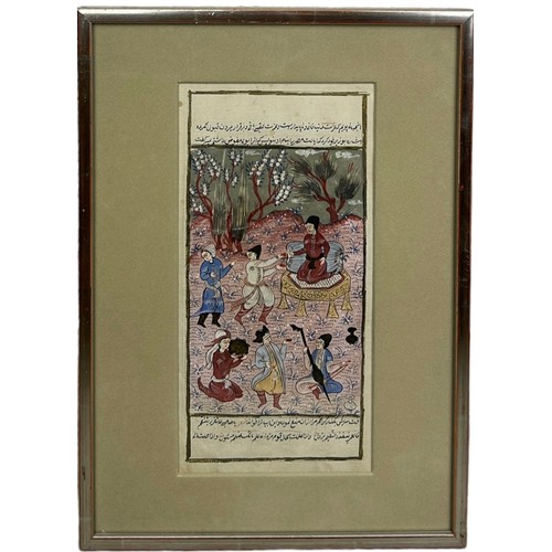 102 - AN EARLY 20TH CENTURY INDIAN ALBUM PAGE DEPICTING FIGURES DANCING,

The page 27cm x 13cm 

Mounted i... 