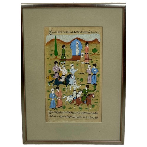 104 - A LATE 19TH OR EARLY 20TH CENTURY INDIAN ALBUM PAGE DECORATED WITH HORSES AND RIDERS,

Page 26cm x 1... 