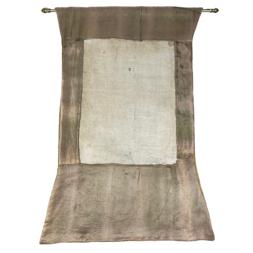 100 - A 19TH CENTURY TIBETAN PAINTED SILK SCROLL WALL HANGING, 

46cm x 34cm 

With silk border 86cm x 60c... 