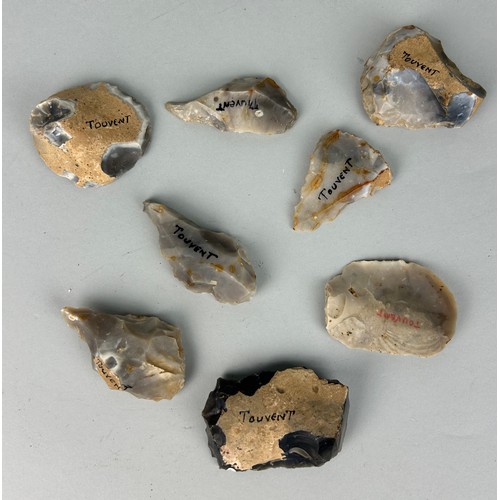 242 - A COLLECTION OF EIGHT NEOLITHIC SCRAPERS AND PIERCERS FROM TOUVENT FRANCE (8) 

6.5cm x 4.5cm