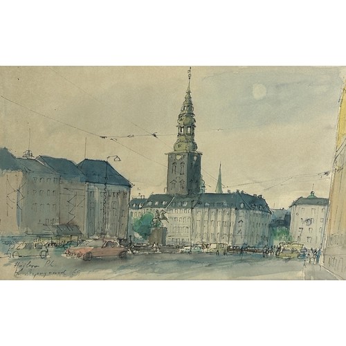 441 - DANISH SCHOOL: A COLLECTION OF FOUR WATERCOLOURS ON PAPER DEPICTING STREET SCENES,

Each signed indi... 