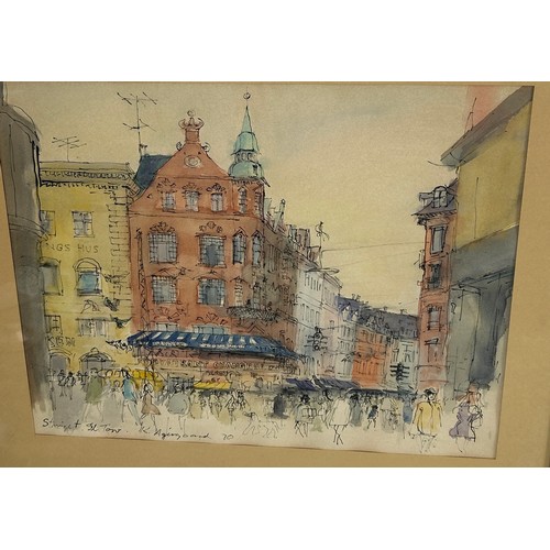 441 - DANISH SCHOOL: A COLLECTION OF FOUR WATERCOLOURS ON PAPER DEPICTING STREET SCENES,

Each signed indi... 