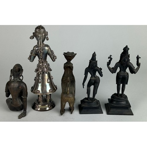 379 - A GROUP OF INDIAN METAL STATUETTES (5) 

One white metal, 21cm H