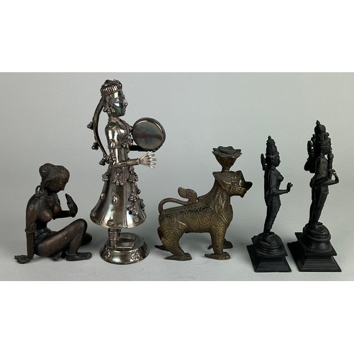 379 - A GROUP OF INDIAN METAL STATUETTES (5) 

One white metal, 21cm H