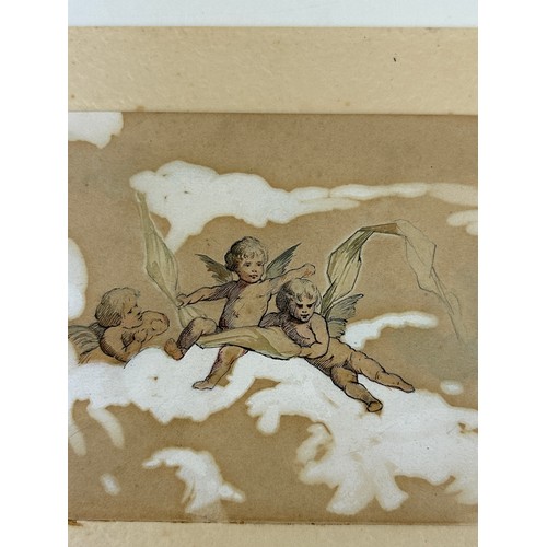 246B - AN INK AND WASH DRAWING OR PRINT OF THREE WINGED PUTTI IN THE ITALIAN BAROQUE STYLE, 

14.5cm x 11cm