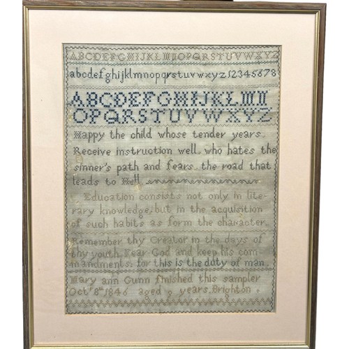 450B - AN EARLY VICTORIAN SAMPLER 'HAPPY THE CHILD WHOSE TENDER YEARS, RECEIVE INSTRUCTION WELL, WHO HATES ... 