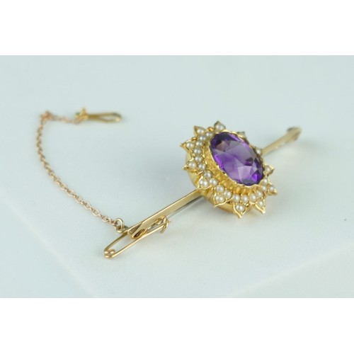 202 - GOLD PEARL & AMETHYST BROOCH 4.9gms