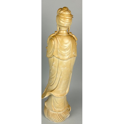 114J - A LARGE BLANC DE CHINE CHINESE FIGURE OF A GUANYIN, 

54cm H