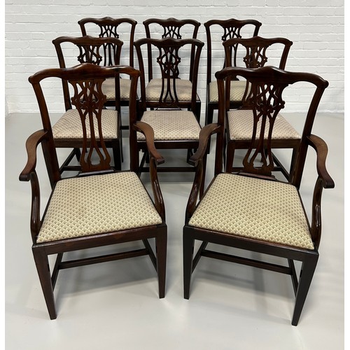 498 - A SET OF EIGHT 20TH CENTURY CHIPPENDALE DESIGN DINING CHAIRS WITH UPHOLSTERED SEATS, 

95cm x 46cm x... 