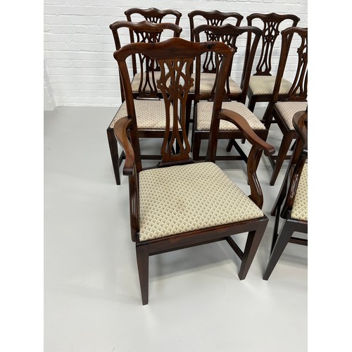 498 - A SET OF EIGHT 20TH CENTURY CHIPPENDALE DESIGN DINING CHAIRS WITH UPHOLSTERED SEATS, 

95cm x 46cm x... 