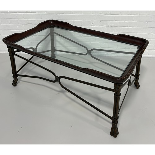 516A - MAITLAND SMITH: A REGENCY STYLE COFFEE TABLE WITH CAST METAL BASE RAISES ON FOUR COLUMN LEGS AND LIO... 