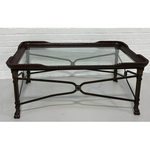 516A - MAITLAND SMITH: A REGENCY STYLE COFFEE TABLE WITH CAST METAL BASE RAISES ON FOUR COLUMN LEGS AND LIO... 