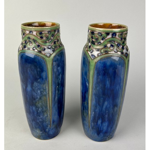 278 - A PAIR OF ROYAL DOULTON STONEWARE VASES, 

24cm H each