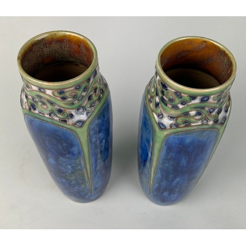 278 - A PAIR OF ROYAL DOULTON STONEWARE VASES, 

24cm H each