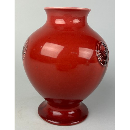 279A - WILLIAM MOORCROFT (1872-1945): A RED FLAMMINIAN WARE VASE MADE FOR LIBERTY AND CO, 

17cm in height.